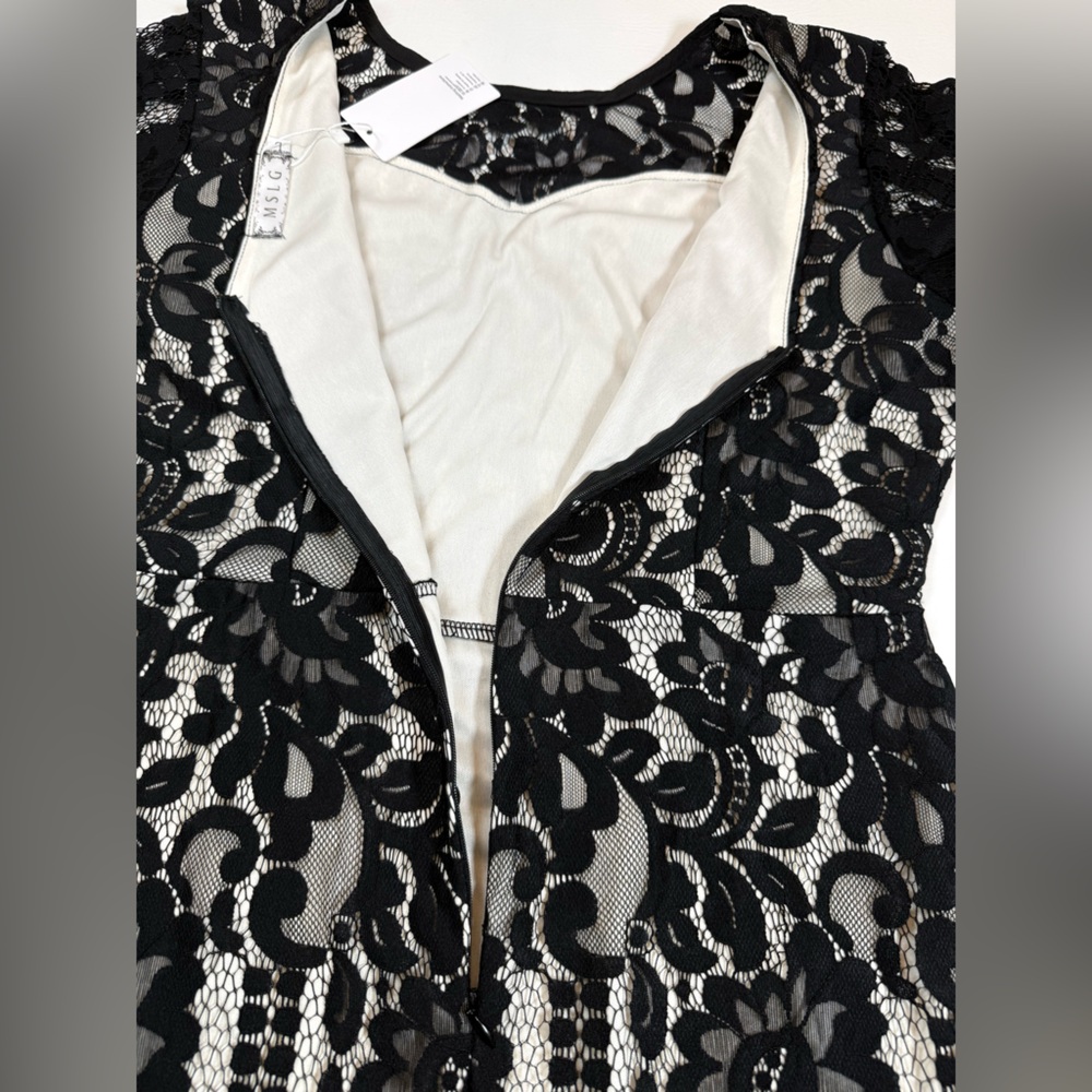 NWT MSLG Women's Elegant Round Neck V-Back Lace A Line Dress large (bin CC) - Picture 5 of 15
